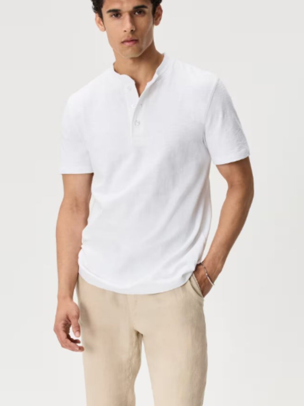 Quince 100% Organic Cotton Slub Henley Tee White - L
